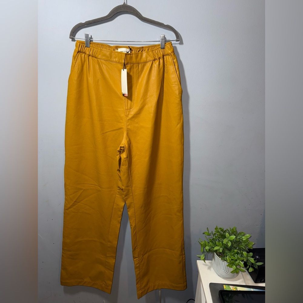 Honor the Gift Women's Vegan Leather High Waisted Wide Leg Pants in Mustard 2XL
